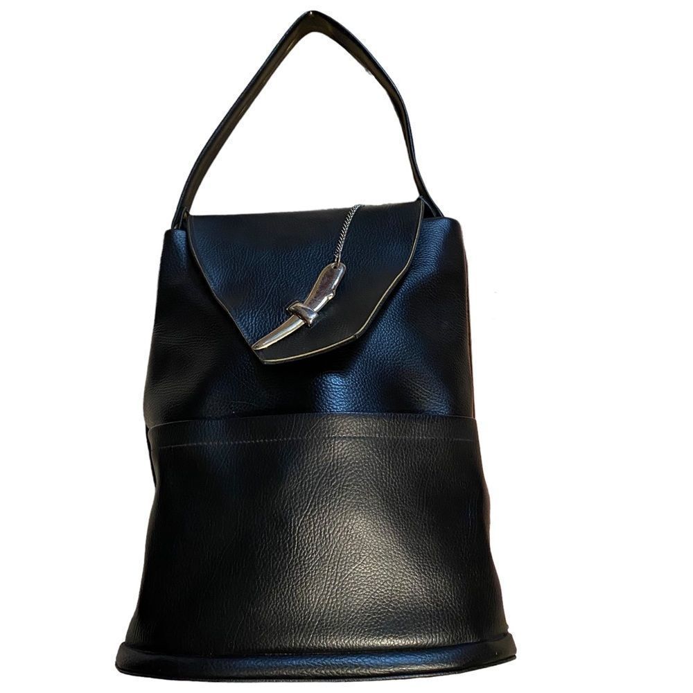 Large Black Leather Bucket Shoulder Bag
